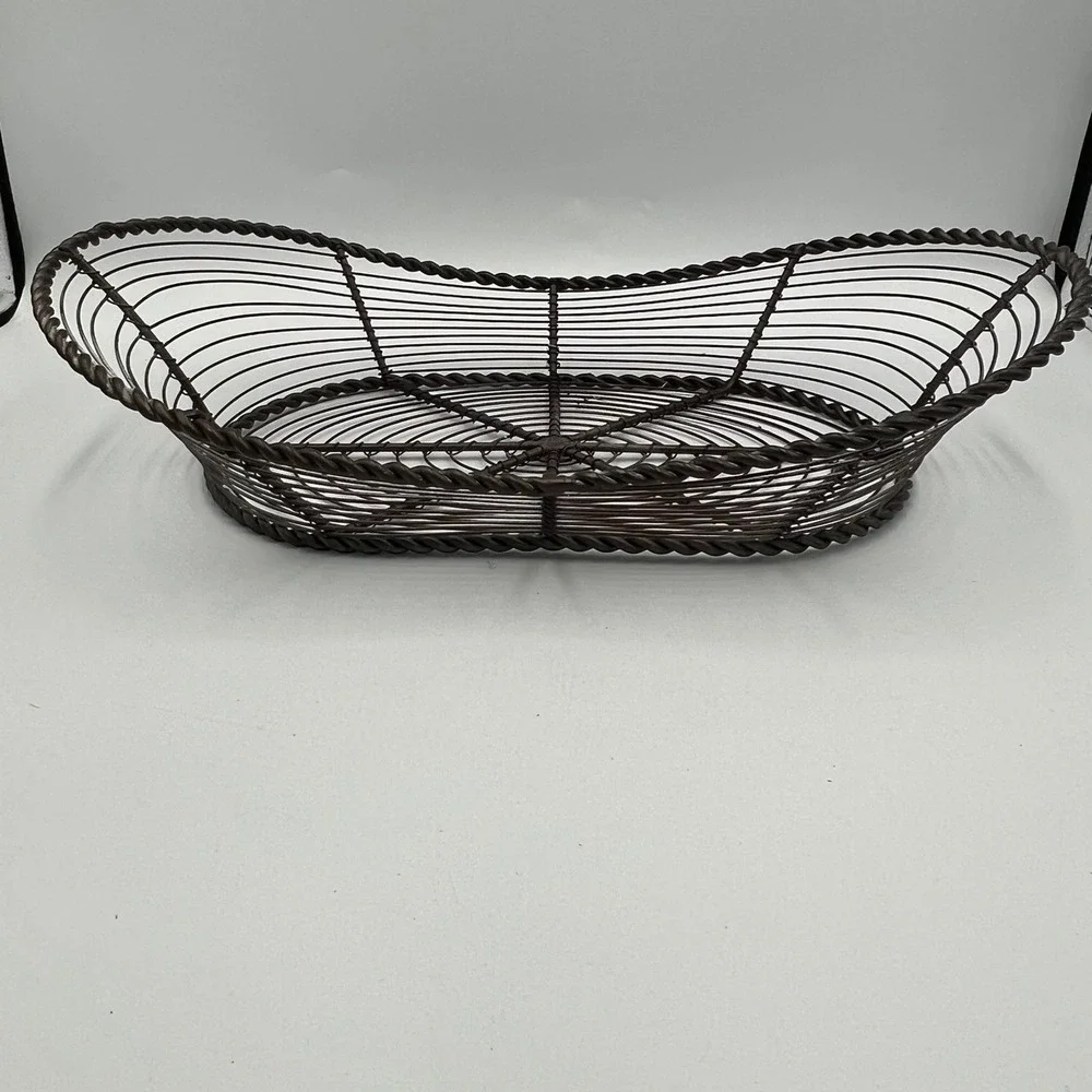 Wire Fruit Basket Home OS Brown NWOT Rustic Twisted Metal Boat
